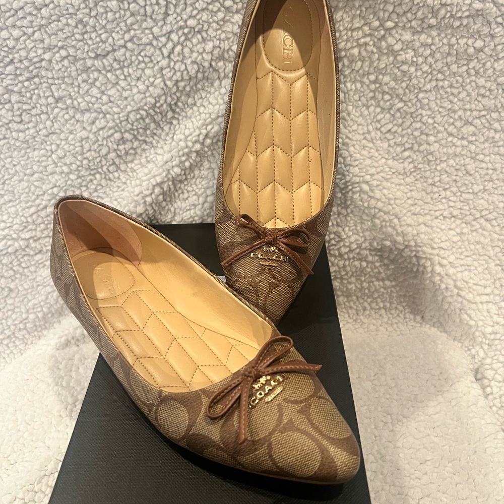 Coach Tan Signature Flats with Bow